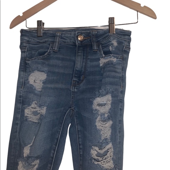American Eagle next Level stretch high rise jeggings . Distressed , size 4 - Picture 4 of 8